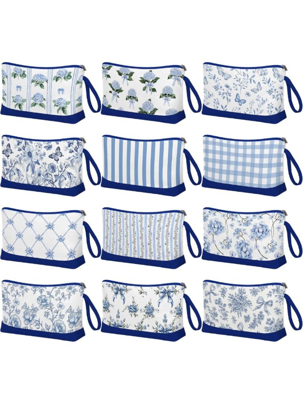 12 Pcs Floral Makeup Bags Set - Portable Canvas Cosmetic Pouches for Travel